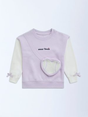 HOP Kids Lilac Text Design Cotton-Blend Sweatshirt
