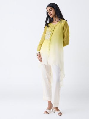 Vark Lime Ombre-Finish High-Low Kurta