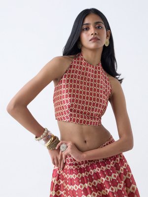 Vark Red Printed Halter-Neck Ethnic Top