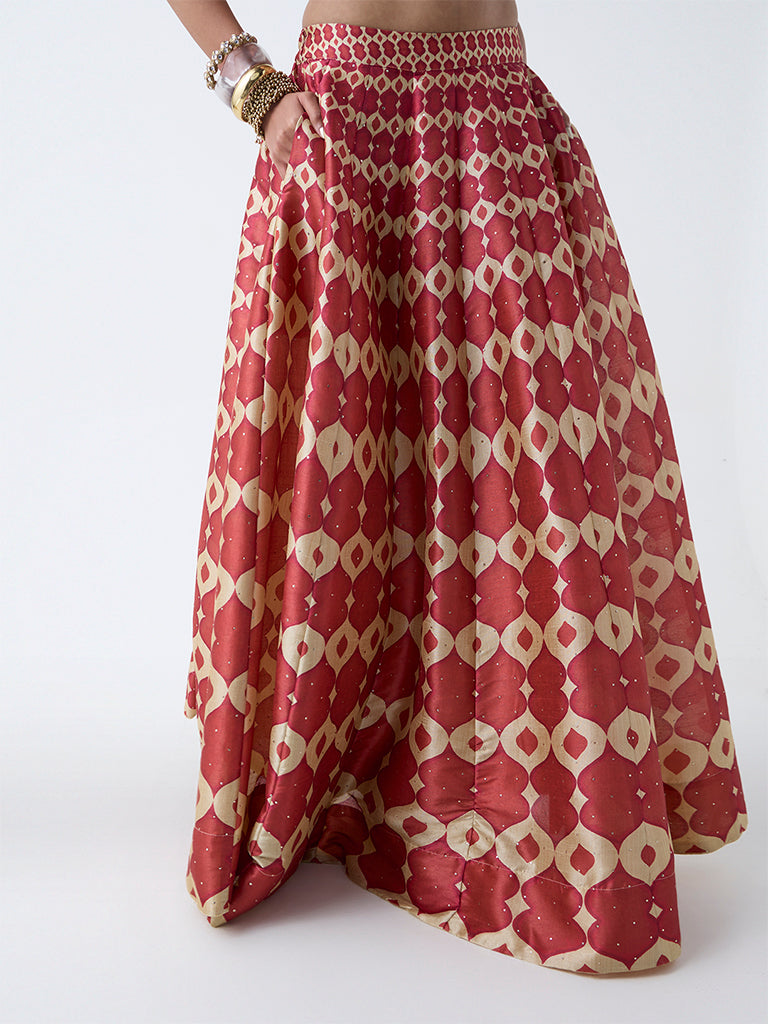 Vark Red Printed Maxi Skirt - Image 2