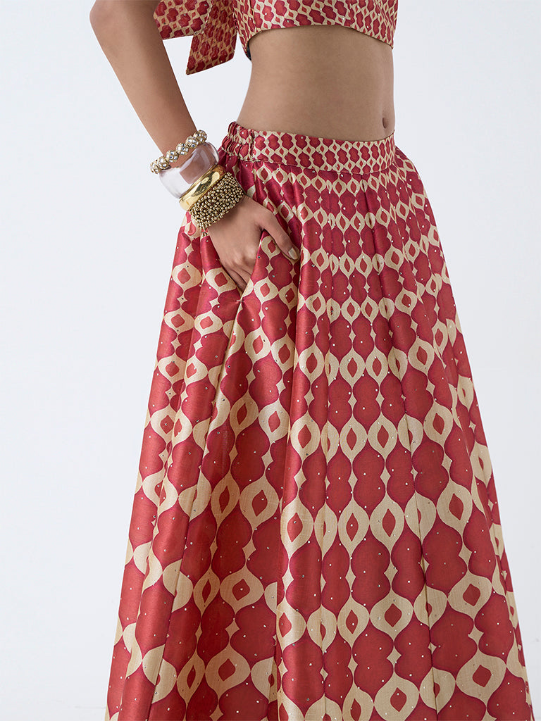 Vark Red Printed Maxi Skirt - Image 3