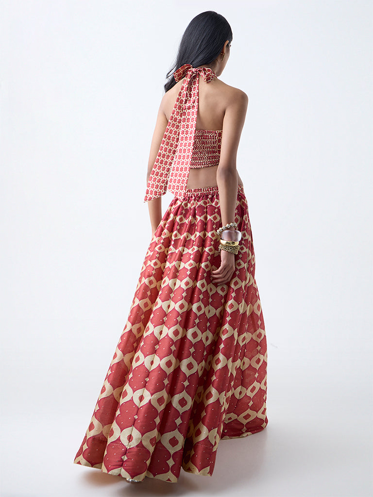 Vark Red Printed Maxi Skirt - Image 4