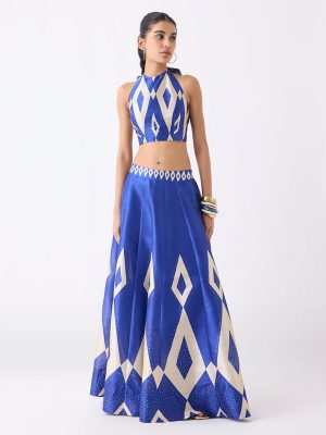 Vark Blue Geometric Pattern Maxi Skirt
