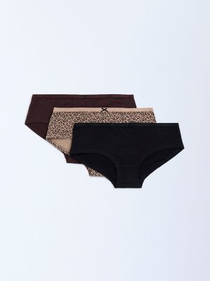 Wunderlove Dark Brown Cotton-Blend Briefs - Pack of 3