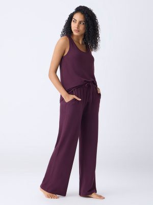 Wunderlove Plum Solid High-Rise Trousers
