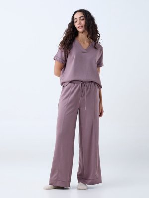 Wunderlove Mauve Solid High-Rise Pants