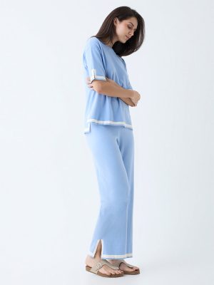 Wunderlove Light Blue Solid High-Rise Pants