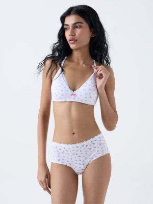 Superstar White Floral Printed Cotton-Blend Padded Bra