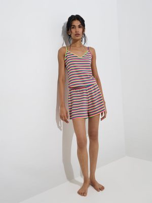 Superstar Multicolour Striped Cotton-Blend Camisole