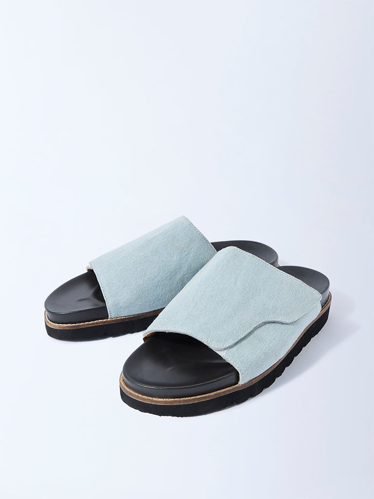 SOLEPLAY Light Blue Denim Pool Slides - Image 2