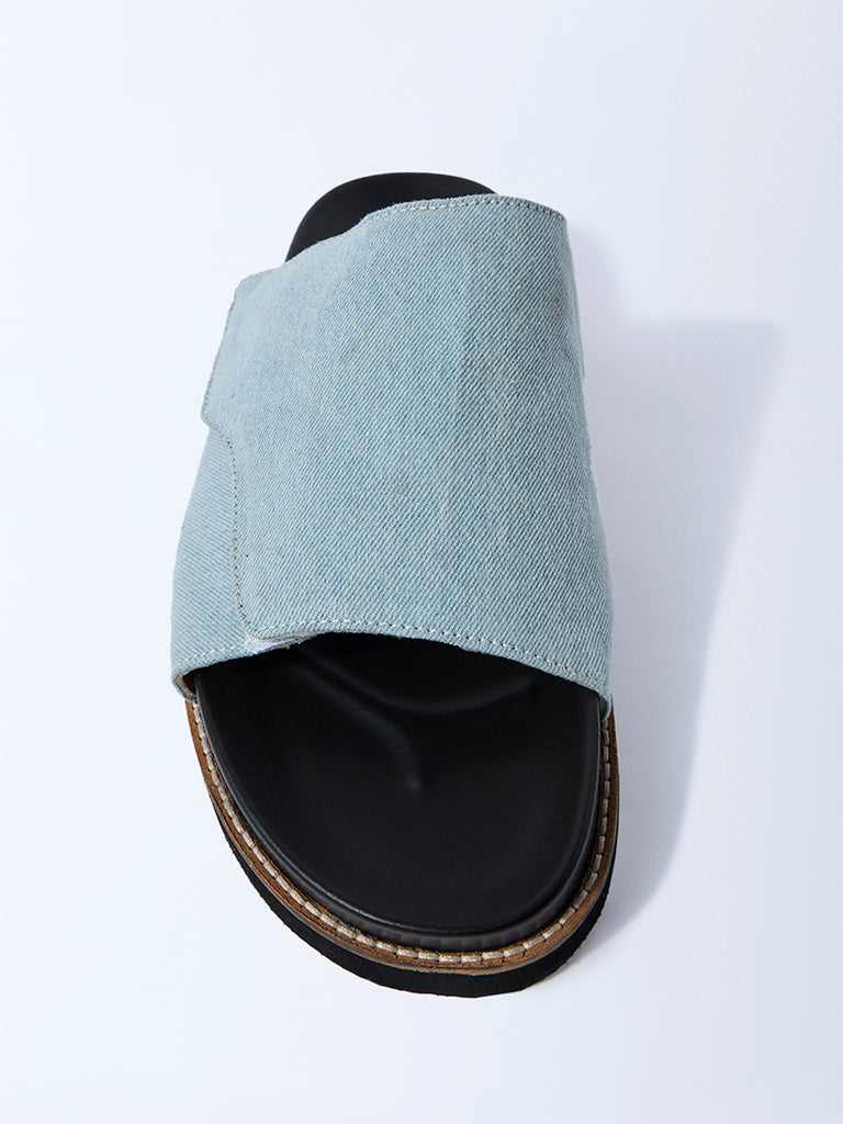 SOLEPLAY Light Blue Denim Pool Slides - Image 3