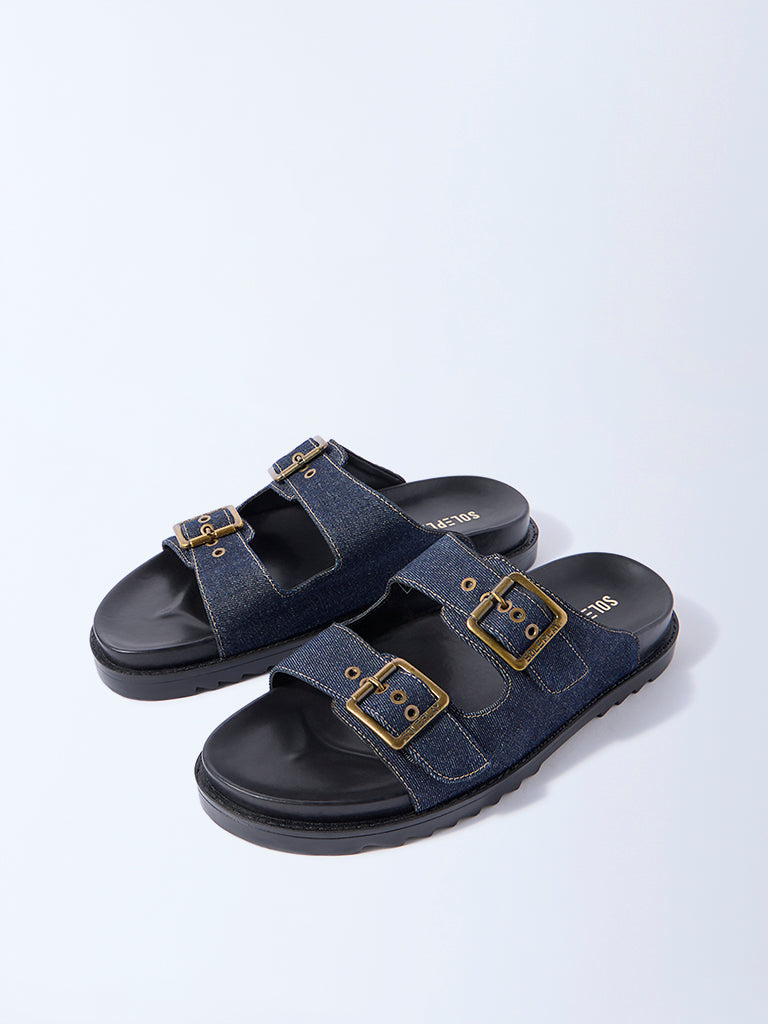SOLEPLAY Navy Denim Slip-On Sandals - Image 3