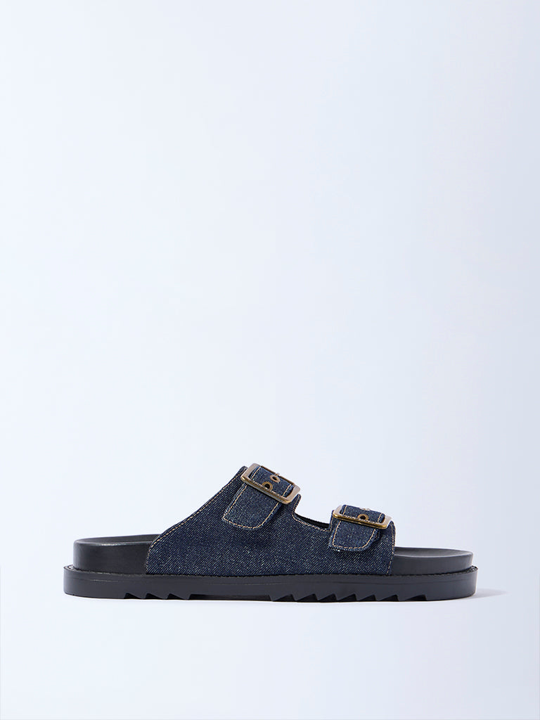 SOLEPLAY Navy Denim Slip-On Sandals
