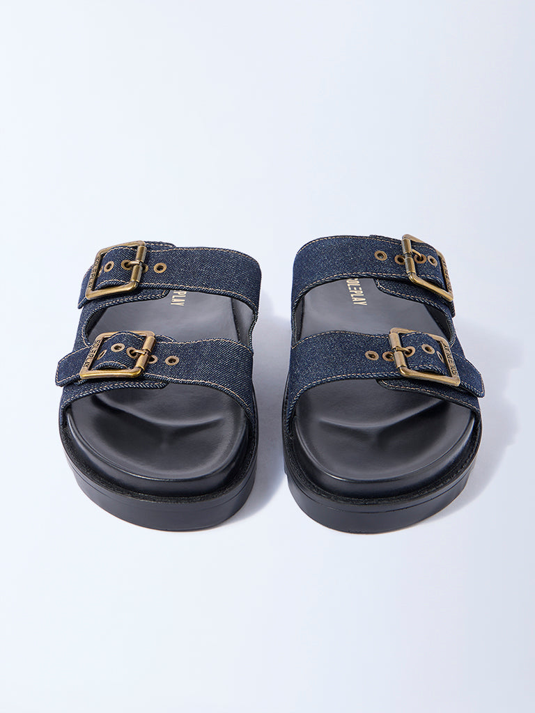 SOLEPLAY Navy Denim Slip-On Sandals - Image 4