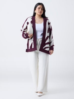 Gia Burgundy Abstract Printed Cardigan