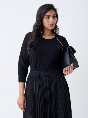 Gia Black Diamante-Detailed Sweater