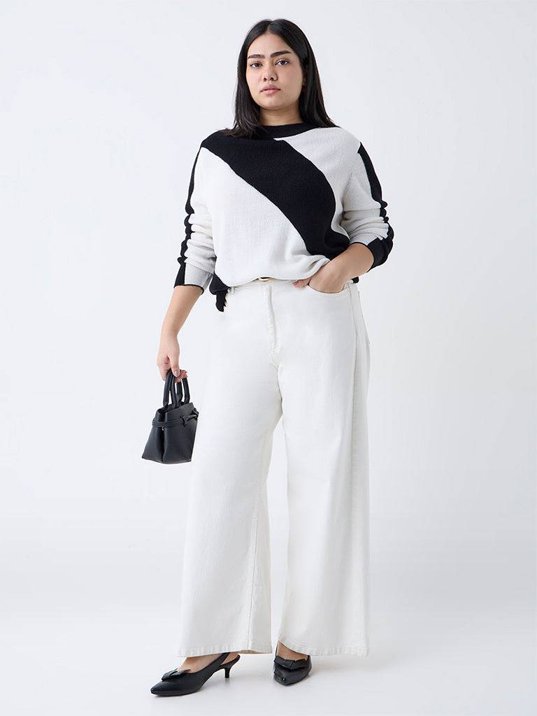 Gia Black Colour-Blocked Knit-Textured Sweater - Image 2