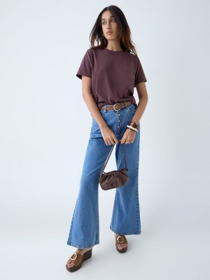 LOV Dark Brown Cotton-Blend T-Shirt