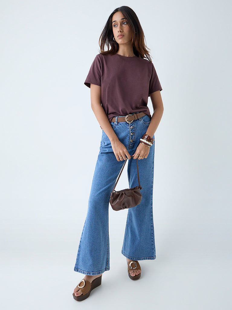 LOV Dark Brown Cotton-Blend T-Shirt