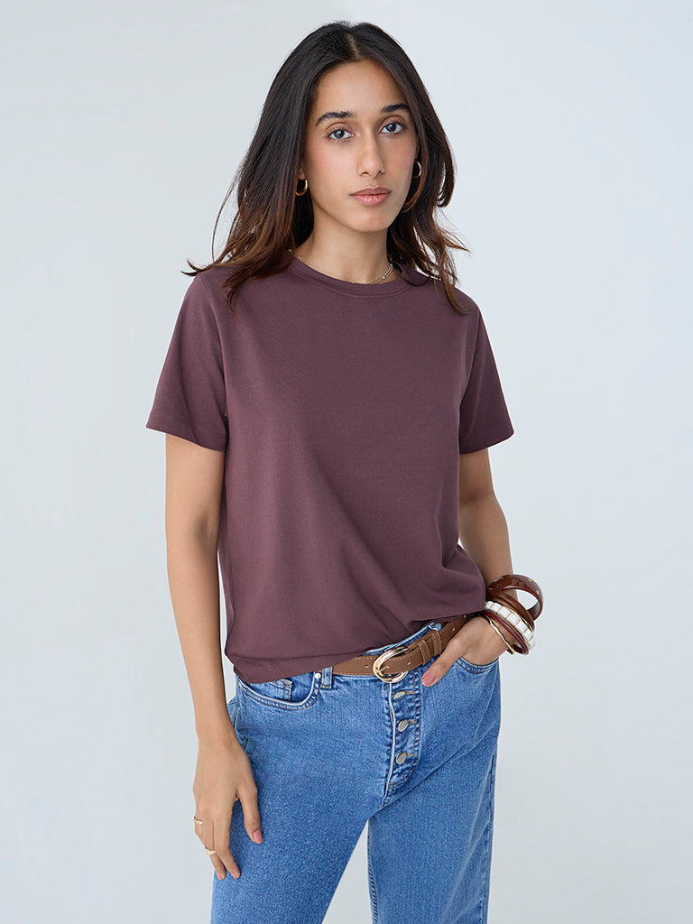 LOV Dark Brown Cotton-Blend T-Shirt - Image 2