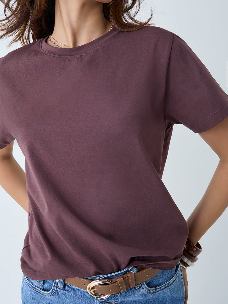 LOV Dark Brown Cotton-Blend T-Shirt - Image 3