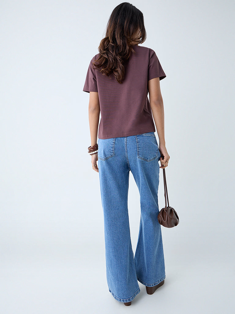 LOV Dark Brown Cotton-Blend T-Shirt - Image 4