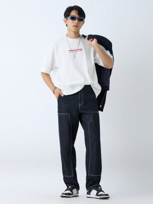 Nuon Navy Relaxed-Fit Mid-Rise Jeans