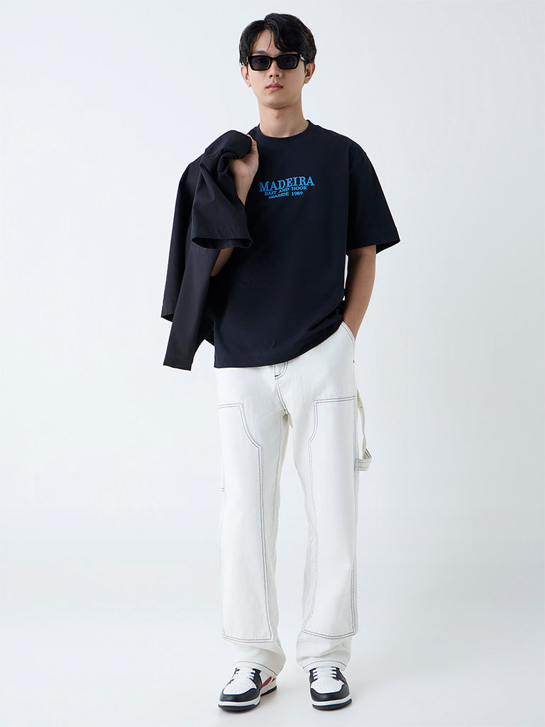 Nuon White Relaxed-Fit Mid-Rise Jeans