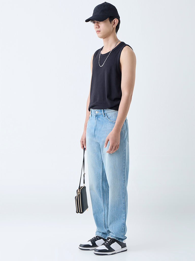 Nuon Light Blue Faded Relaxed-Fit Mid-Rise Jeans