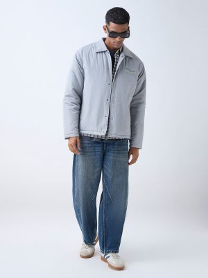Nuon Grey Solid Relaxed-Fit Jacket