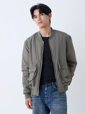 Nuon Olive Solid Relaxed-Fit Jacket