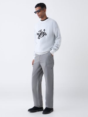 Nuon Light Grey Typographic Relaxed-Fit Sweater