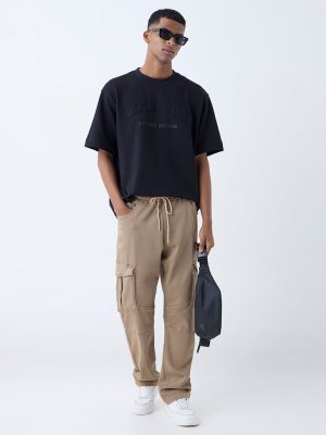 Nuon Beige Relaxed-Fit Mid-Rise Cotton-Blend Cargo Pants