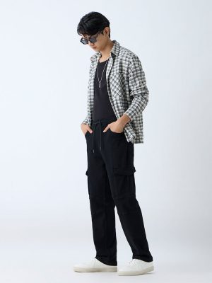 Nuon Black Relaxed-Fit Mid-Rise Cotton-Blend Cargo Pants