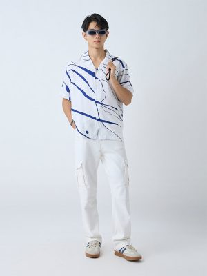 Nuon White Relaxed-Fit Mid-Rise Cotton-Blend Cargo Pants