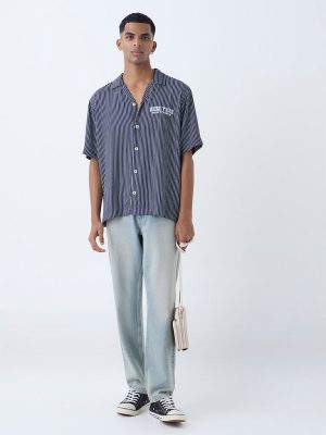 Nuon Navy Striped Relaxed-Fit Shirt