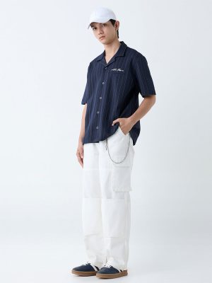 Nuon Navy Pinstriped Relaxed-Fit Shirt