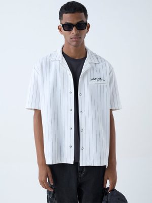 Nuon White Pinstriped Relaxed-Fit Shirt