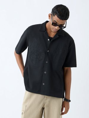 Nuon Black Embroidered Relaxed-Fit Shirt