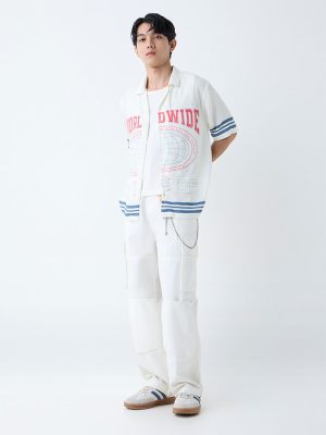 Nuon White Typographic Relaxed-Fit Shirt