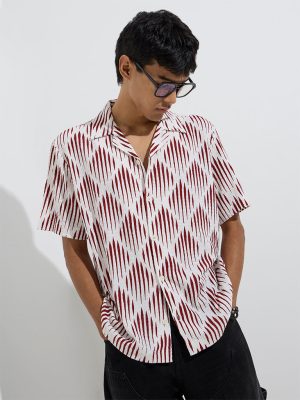 Nuon Red Abstract Printed Relaxed-Fit Shirt