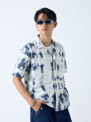 Nuon Indigo Abstract Printed Relaxed-Fit Cotton Shirt