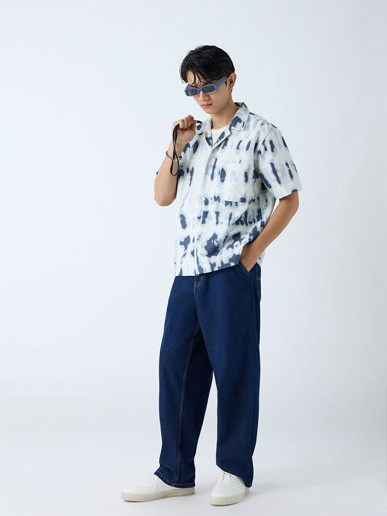 Nuon Indigo Abstract Printed Relaxed-Fit Cotton Shirt - Image 2