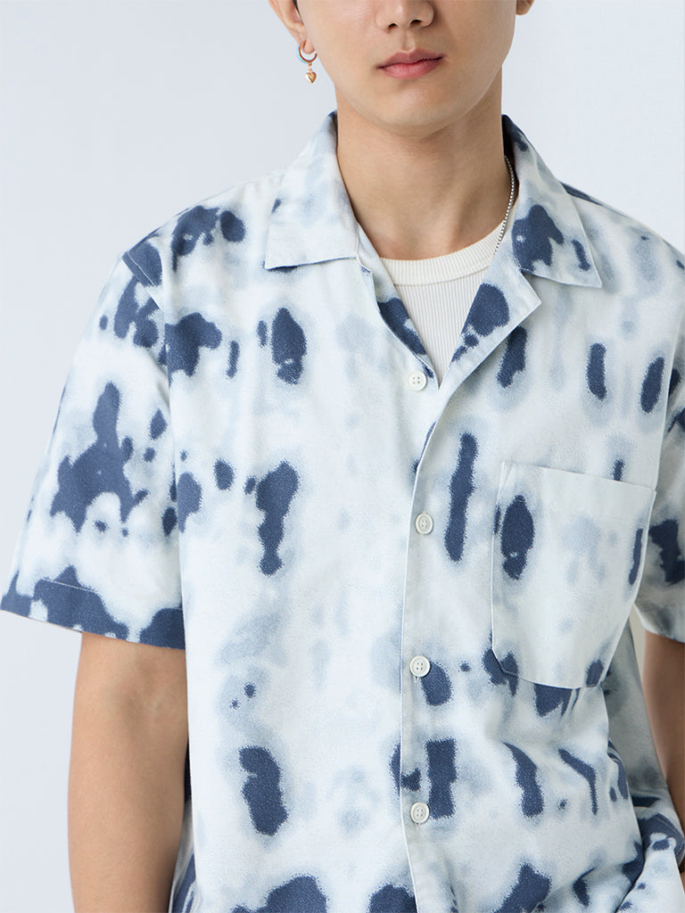 Nuon Indigo Abstract Printed Relaxed-Fit Cotton Shirt - Image 3