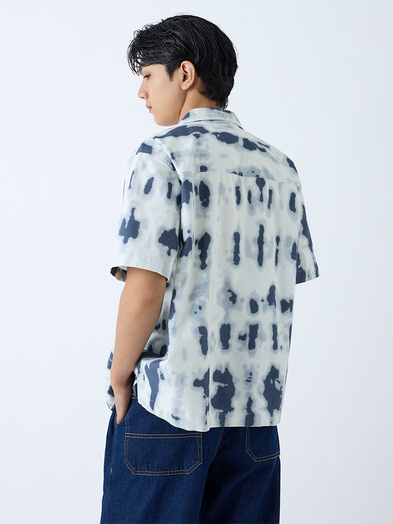 Nuon Indigo Abstract Printed Relaxed-Fit Cotton Shirt - Image 4