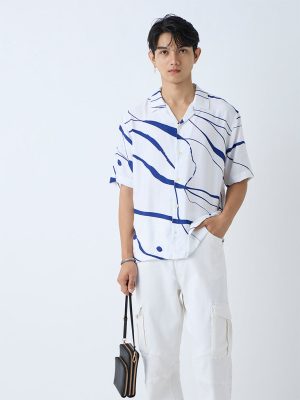 Nuon Blue Abstract Design Relaxed-Fit Shirt