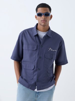 Nuon Navy Relaxed-Fit Cotton Shirt