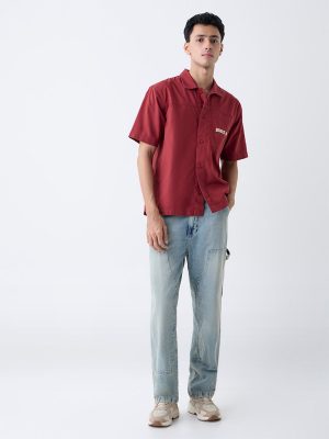 Nuon Red Numerical-Printed Relaxed-Fit Cotton-Blend Shirt