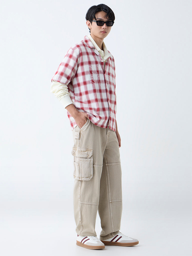 Nuon Red Checks Design Relaxed-Fit Cotton Shirt