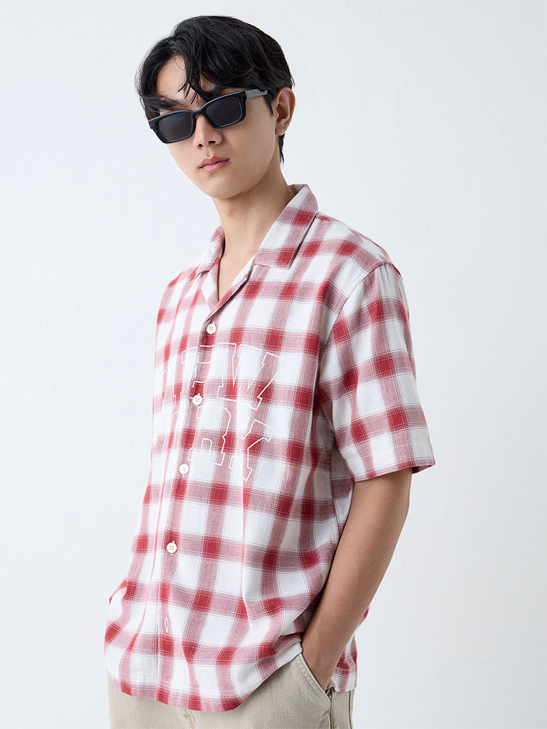 Nuon Red Checks Design Relaxed-Fit Cotton Shirt - Image 2